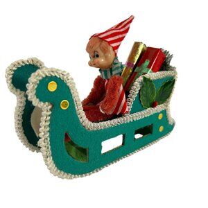 Vintage Elf Pixie Sleigh Gifts Cardboard Felt Chenille Stems Christmas Decor
